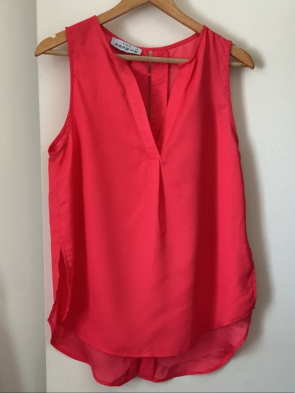 TWO ARROWS Bright Coral V-Neck Sleeveless Shell